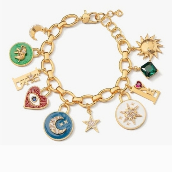 Kate Spade Like Magic Charm Bracelet Gold Tone Charms with Colorful - Picture 1 of 10